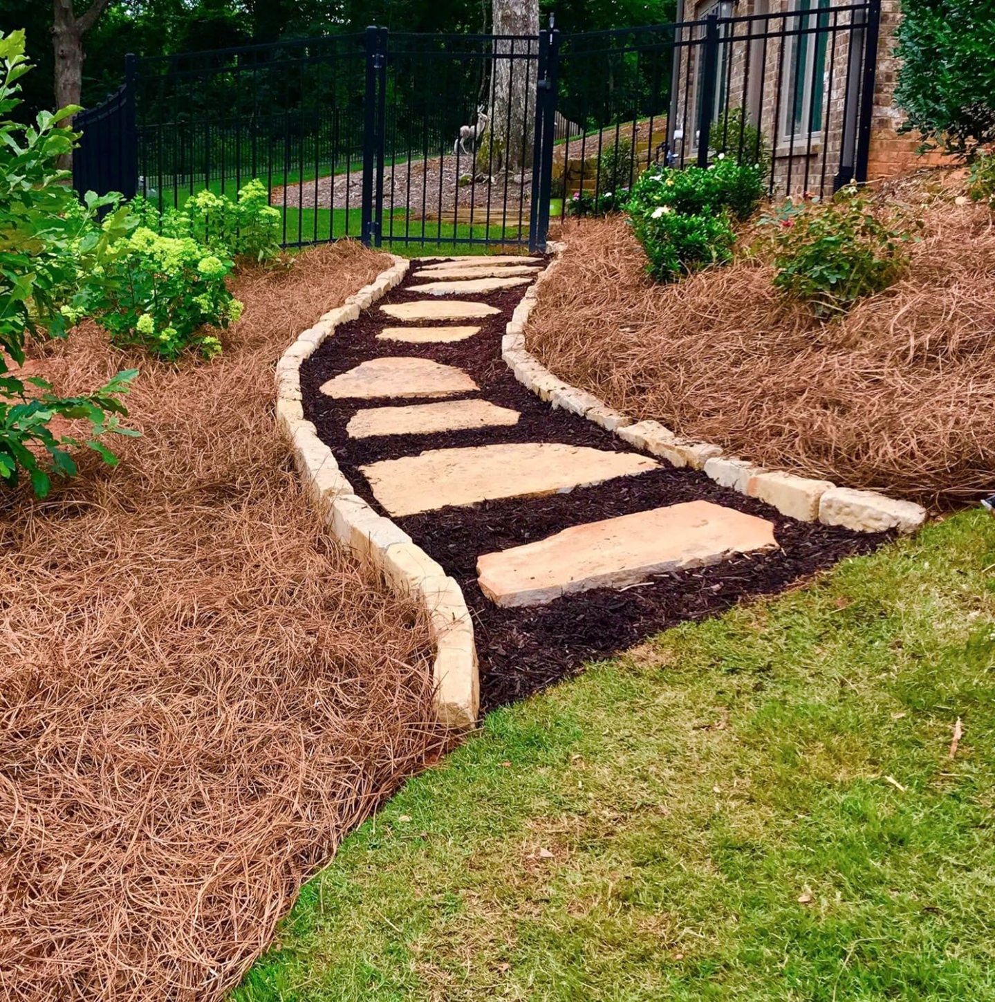 Pine straw in landscape bed